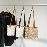 Soft Lambswool Large Totes Bags for Women Winter Plush Handbags