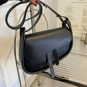 Casual Solid PU Leather Shoulder Crossbody Saddle Bag For Women