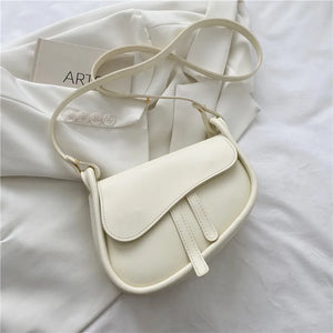 Casual Solid PU Leather Shoulder Crossbody Saddle Bag For Women