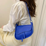 Casual Solid PU Leather Shoulder Crossbody Saddle Bag For Women