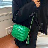 Casual Square Crossbody Bag Tassel Chain Shoulder Bag Striped Pu Leather