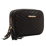 Casual Square Crossbody Bag Tassel Chain Shoulder Bag Striped Pu Leather