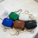 Casual Square Crossbody Bag Tassel Chain Shoulder Bag Striped Pu Leather