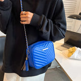Casual Square Crossbody Bag Tassel Chain Shoulder Bag Striped Pu Leather