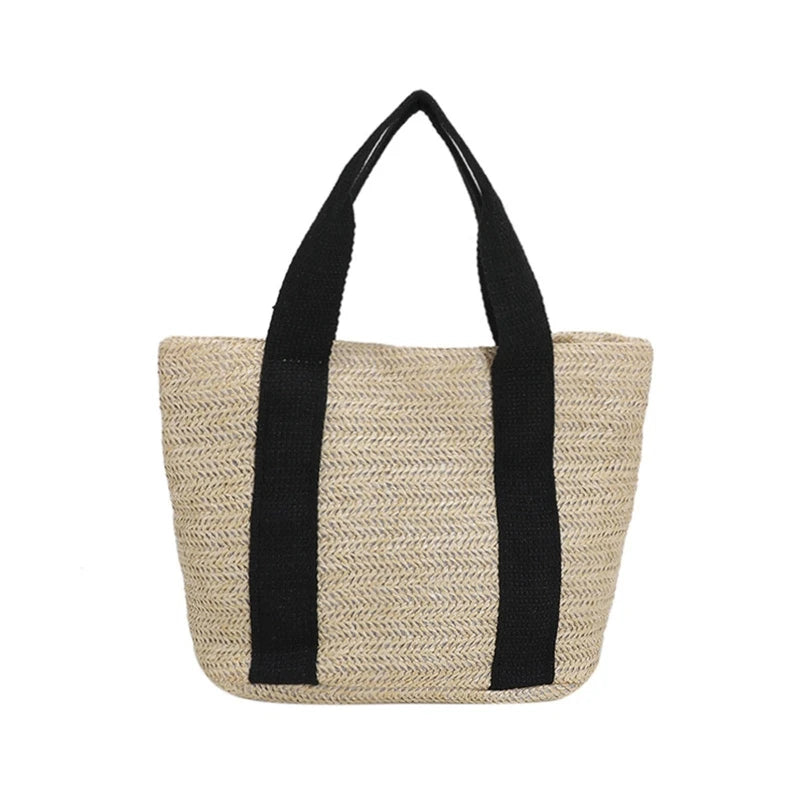 Casual Straw Bag Solid Handbag Weaving Shoulder Bag Woven Tote Bag