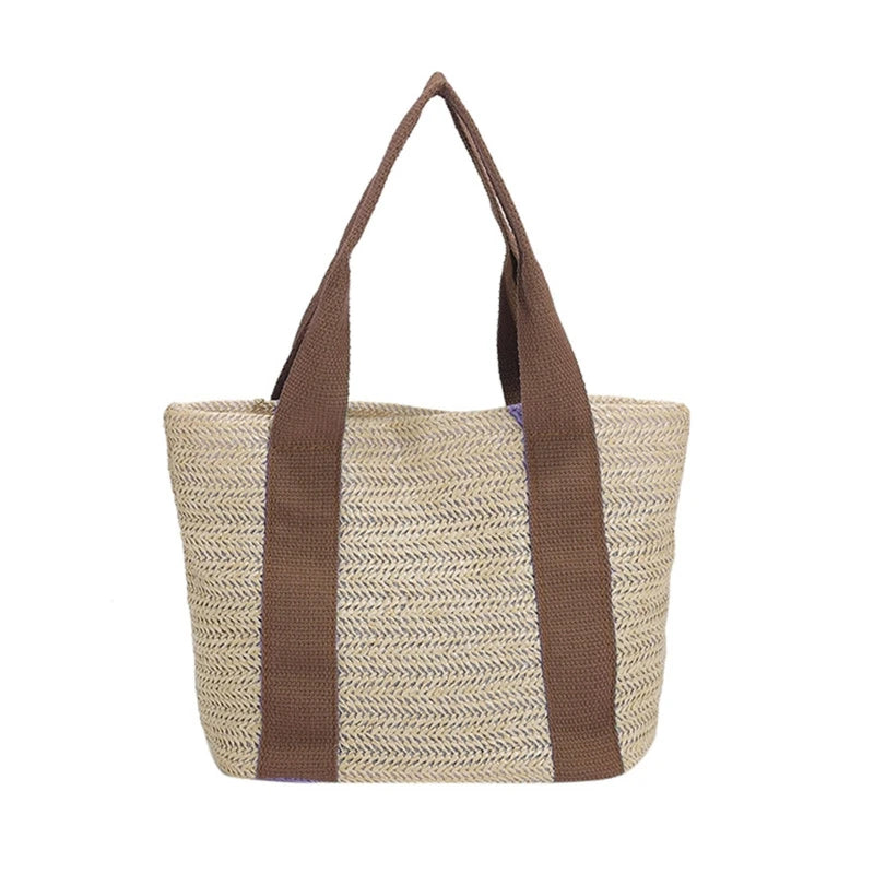 Casual Straw Bag Solid Handbag Weaving Shoulder Bag Woven Tote Bag