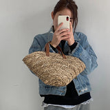 Straw Women Shoulder Bags Woven Handbag Beach Tote Shopping Bags