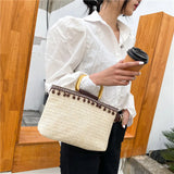 Casual Straw Woven Hand Carrying Flap Striped Summer Beach PP Straw Bag