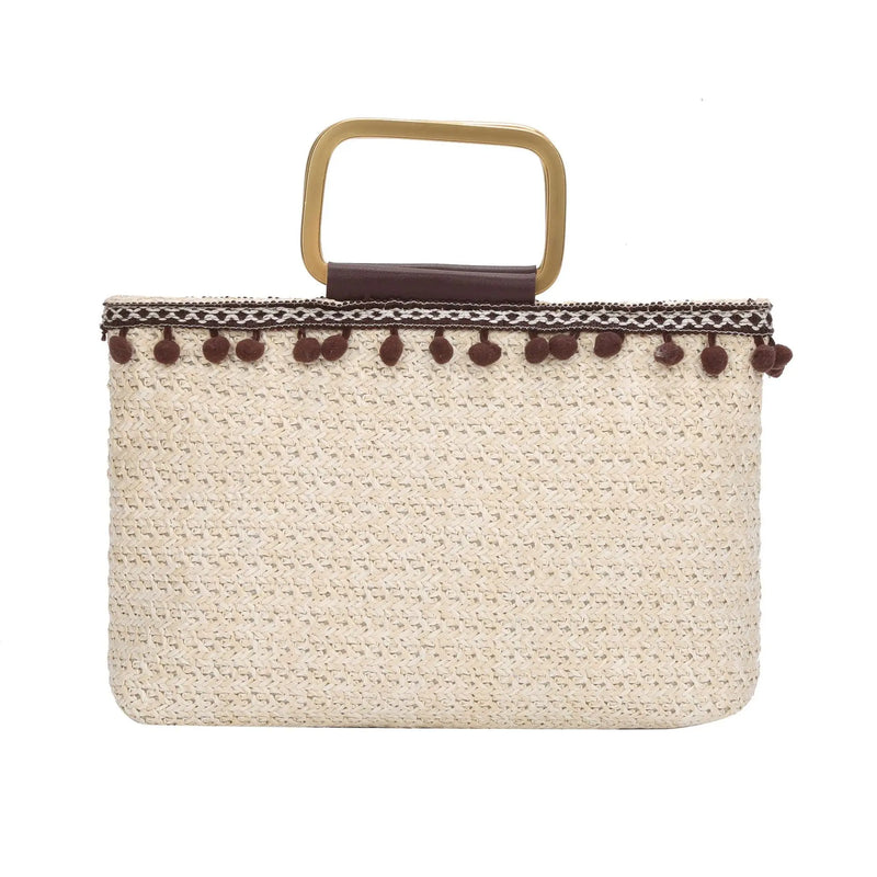 Casual Straw Woven Hand Carrying Flap Striped Summer Beach PP Straw Bag