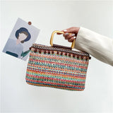 Casual Straw Woven Hand Carrying Flap Striped Summer Beach PP Straw Bag