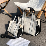 Striped Canvas Tote Bag for Women Handbags Shoulder Crossbody Bags