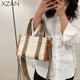 Casual Striped Canvas Large Tote Bag Women Handbags Shoulder Crossbody Bags