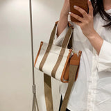 Casual Striped Canvas Large Tote Bag Women Handbags Shoulder Crossbody Bags