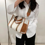 Casual Striped Canvas Large Tote Bag Women Handbags Shoulder Crossbody Bags