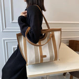 Casual Striped Canvas Tote Bag Women Shoulder Bags Lady Handbags