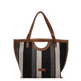 Casual Striped Canvas Tote Bag Women Shoulder Bags Lady Handbags