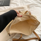 Striped Straw Bag For Women Large Capacity Woven Shoulder Bag