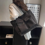 Casual Canvas Tote Bag for Women Spring Solid Shoulder Travel Schoolbag