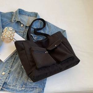 Casual Canvas Tote Bag for Women Spring Solid Shoulder Travel Schoolbag