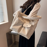 Casual Canvas Tote Bag for Women Spring Solid Shoulder Travel Schoolbag