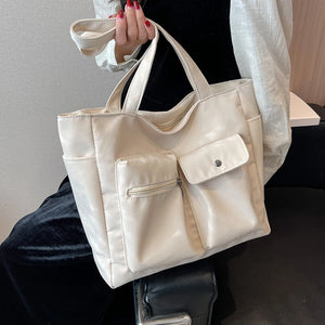 Casual Canvas Tote Bag for Women Spring Solid Shoulder Travel Schoolbag