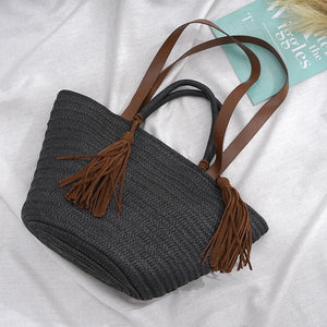 Tassel Straw Bag Woven Shoulder Purse Bohemian Beach Tote