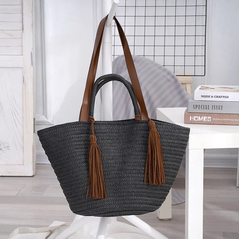 Tassel Straw Bag Woven Shoulder Purse Bohemian Beach Tote