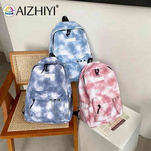 Tie Dye School Backpack for Girls with Multi-layer Pockets