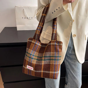 Plaid Shoulder Bag Large Capacity Handbag for Women