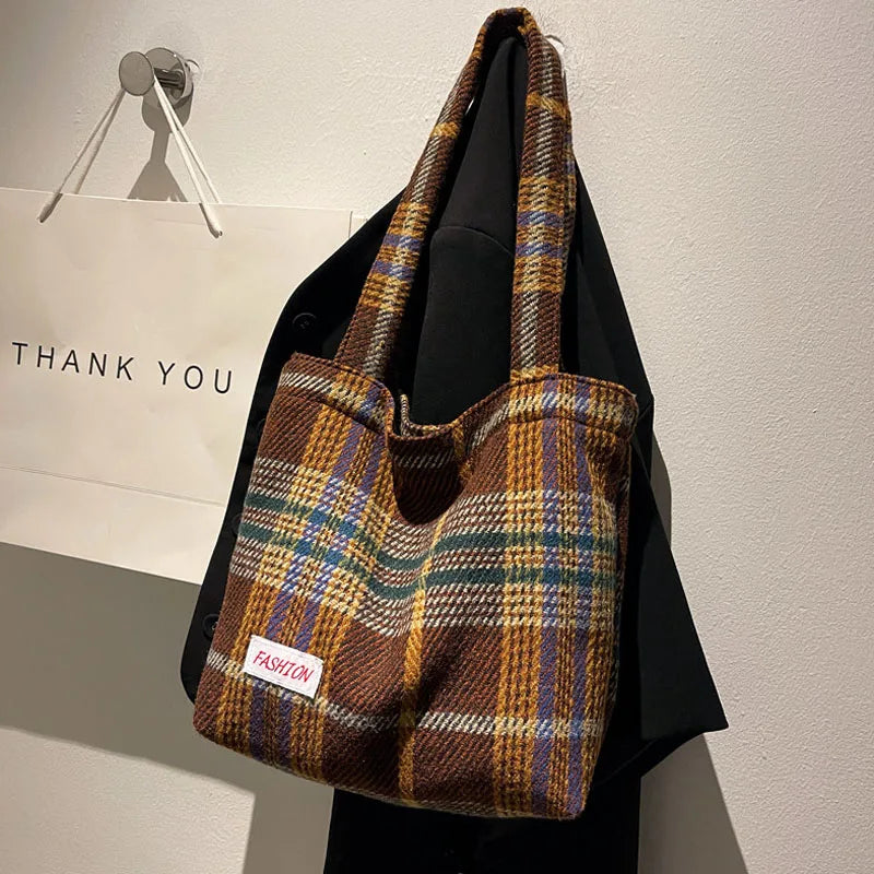 Plaid Shoulder Bag Large Capacity Handbag for Women