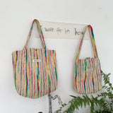 Women's Rainbow Stripe Tote Handbag Shoulder Bag