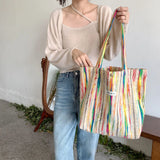 Women's Rainbow Stripe Tote Handbag Shoulder Bag