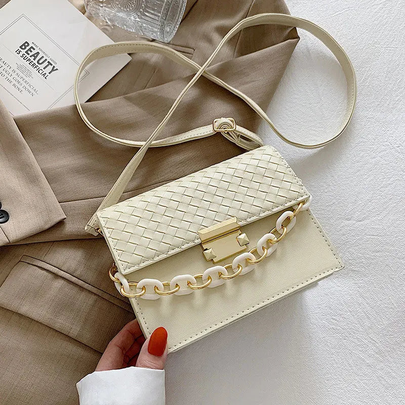 Casual PU Leather Shoulder Bag with Chain - Small Crossbody Purse