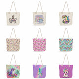 Casual Unicorn Print Shoulder Bags Thick Rope Travel Beach Tote Reusable