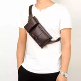 Casual PU Leather Waist Bag Phone Pouch Chest Packs Wide Strap Belt Bag