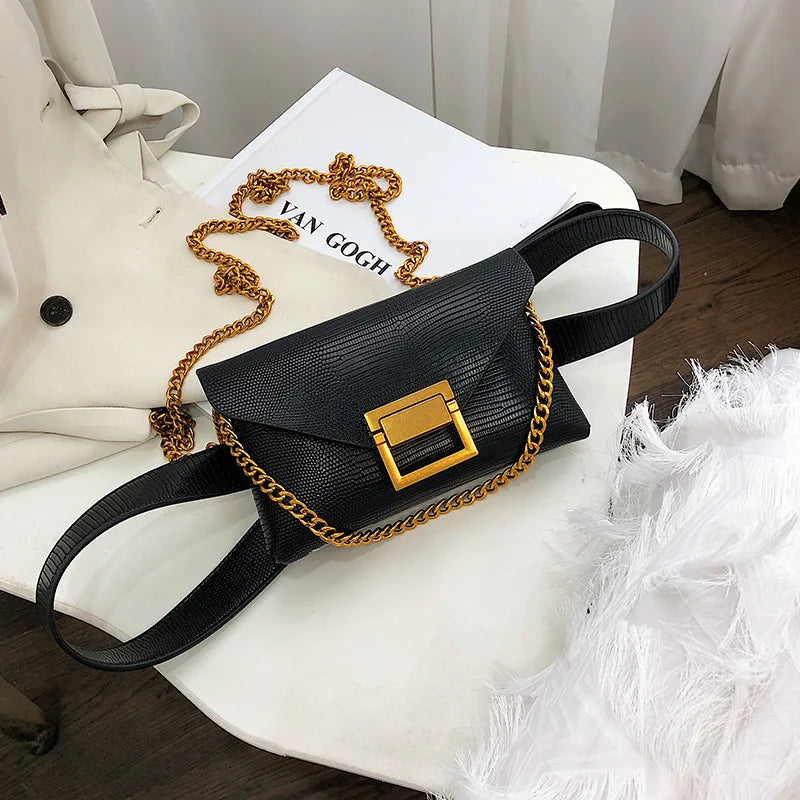 Women's Lizard Leather Waist Bag Phone Pouch Chest Pack Crossbody