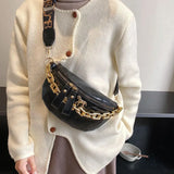 Women's Leather Crossbody Bag Chain Chest Bag Shoulder Fanny Packs