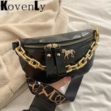 Women's Leather Crossbody Bag Chain Chest Bag Shoulder Fanny Packs