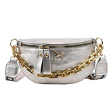 Women's Leather Crossbody Bag Chain Chest Bag Shoulder Fanny Packs