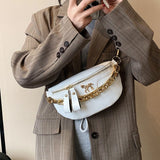Women's Leather Crossbody Bag Chain Chest Bag Shoulder Fanny Packs