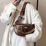 Women's Leather Crossbody Bag Chain Chest Bag Shoulder Fanny Packs