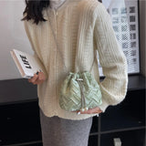 Casual Weaving Shoulder Bags for Women PU Leather Bucket Shape Chains Crossbody