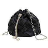 Casual Weaving Shoulder Bags for Women PU Leather Bucket Shape Chains Crossbody