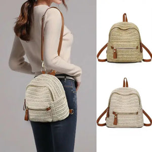 Women Anti-Theft Straw Mini Backpack Summer Shoulder Bag