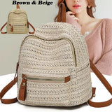 Anti-Theft Straw Mini Backpack Summer Shoulder Bag Girls Weave Hollow Beach Bag