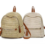 Anti-Theft Straw Mini Backpack Summer Shoulder Bag Girls Weave Hollow Beach Bag