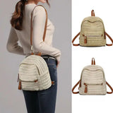 Anti-Theft Straw Mini Backpack Summer Shoulder Bag Girls Weave Hollow Beach Bag