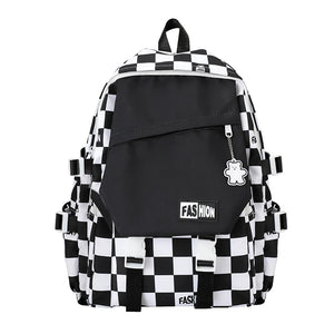 Plaid Girl Rucksack School Backpack Large Capacity Portable Travel for College