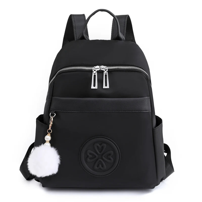 Casual Women Backpack Purse Anti-theft Oxford Rucksack Mochila Hairball Tassel