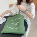Casual Canvas Shoulder Bag Paris Letters Print Eco Cotton